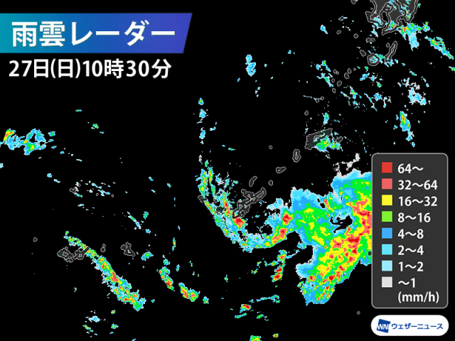那覇市周辺で激しい雷雨に　沖縄周辺を発達した雨雲が通過
