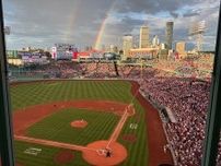 MLB　大谷翔平の第2打席はバット折られるも右前打　雨上がりのフェンウェイに幸運の象徴〝ダブルレインボー〟実現　