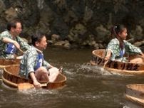 「これがあると夏だな」夏の恒例イベント“タライ乗り競争” しゃもじで水をかき川下りの速さを競う 静岡・伊東市